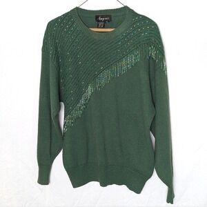Vintage Glam 80's Green Beaded Sweater Disco Retro‎ Maximalist Art Deco